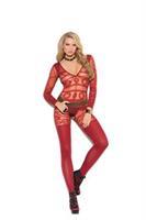 Long sleeve sheer and opaque bodystocking