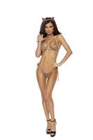 Feisty Kitty -String bra top, thong, neck piece and head piece.