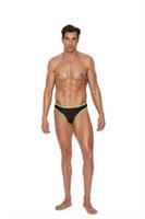 Men's thong with neon green trim.