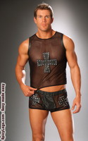Leather and mesh shorts