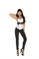 Open Bust Vinyl Corset With Zipper Front, Boning, Adjustable Straps And Lace Up Detail Back, Garters Are Adjustable And Detachable, Matching G-string Included, Corset And G-string Has A Gingham Plaid Pattern On The Vinyl
