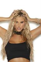 Leather choker with weaved detail and rings.