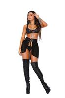 Leather lace up waist cincher with mesh skirt.