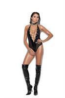 Vinyl and fishnet halter neck teddy-Plus