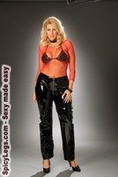 Low rise leather pants with zipper front 