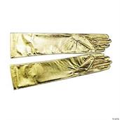 Elbow Length Gold Metallic Stretch Nylon Gloves