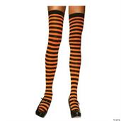 Stockings Thigh High Striped Black/Orange