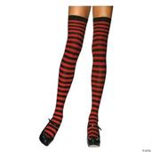 Stockings Thigh High Striped Black/Red