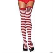 Stockings Thigh High Striped White/Red