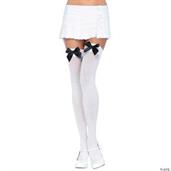 White Thigh High Stockings with Black Bows