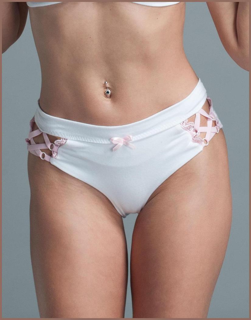 Silk Jersey Brief Panties White/Pink - SpicyLegs.com